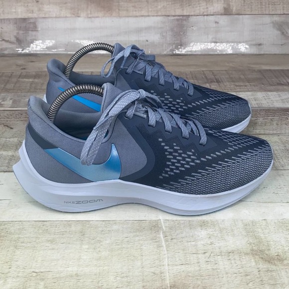 Nike Other - Nike Mens Gray Blue Air Zoom Winflo 6 AQ7497-400 Lace Up Running Shoes Size 8